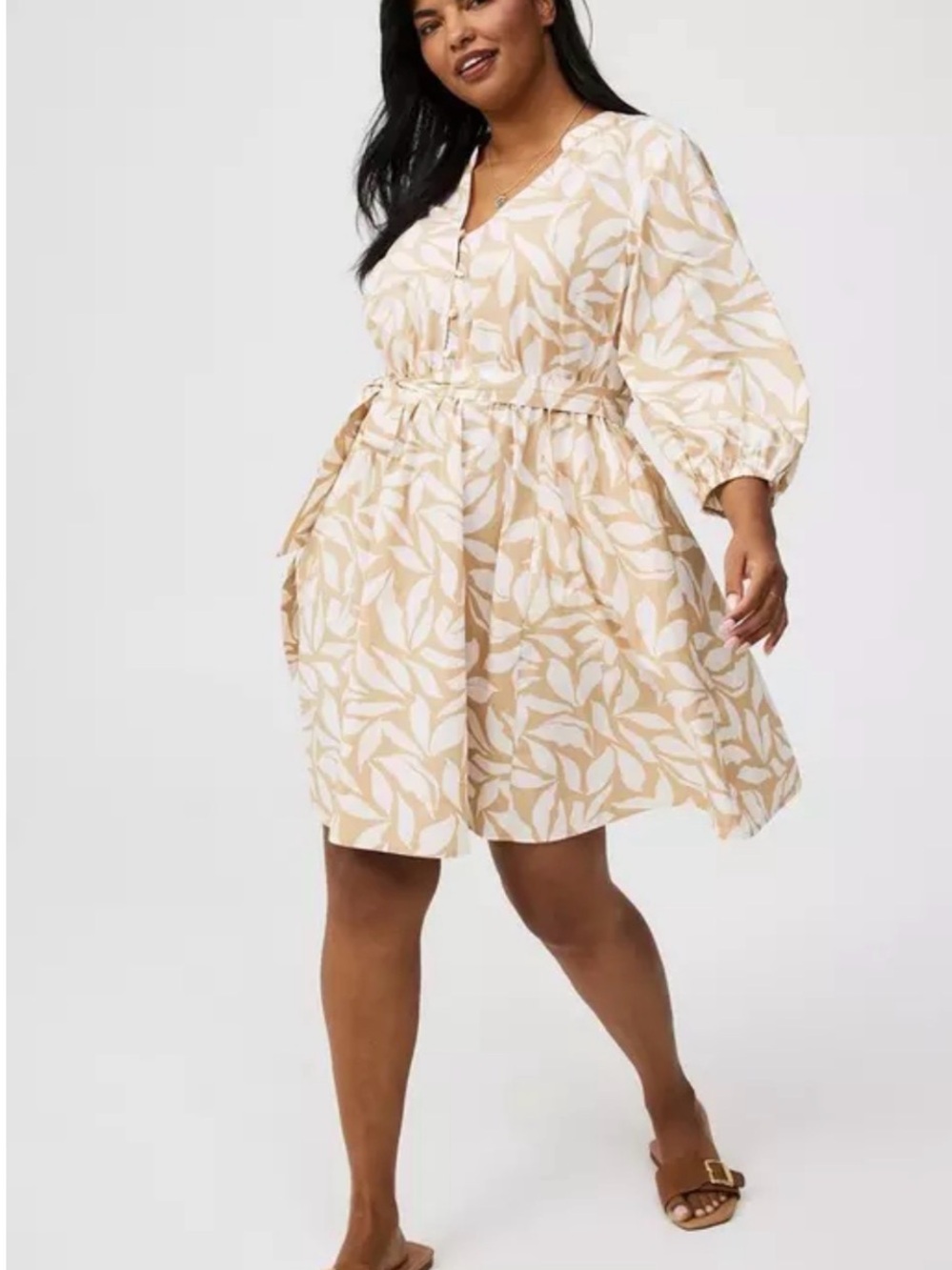 Torrid Size 00 (M/L 10) Plus Size Leaf Print Tie-Waist Peasant Skater Dress
